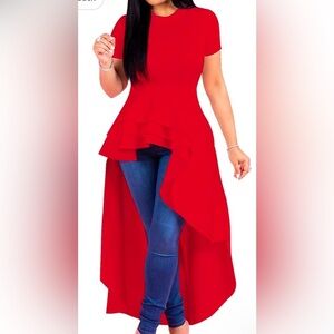 ✨ NWOT Red High Low Asymmetrical Peplum Top